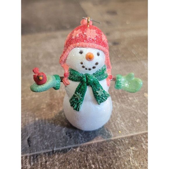 2007 Hallmark snowman welcome friends glitter red cardinal scarf Xmas ornament - Picture 1 of 6